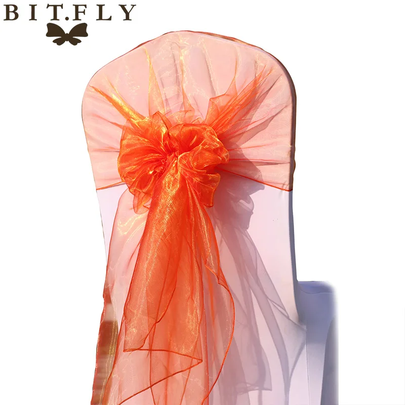 BIT. FLY, 50 шт./лот, свадебные стулья с узлом, украшение из органзы, чехлы с бантом, 32 цвета, для свадебной вечеринки, банкета, 26x108 дюймов - Цвет: coral orange