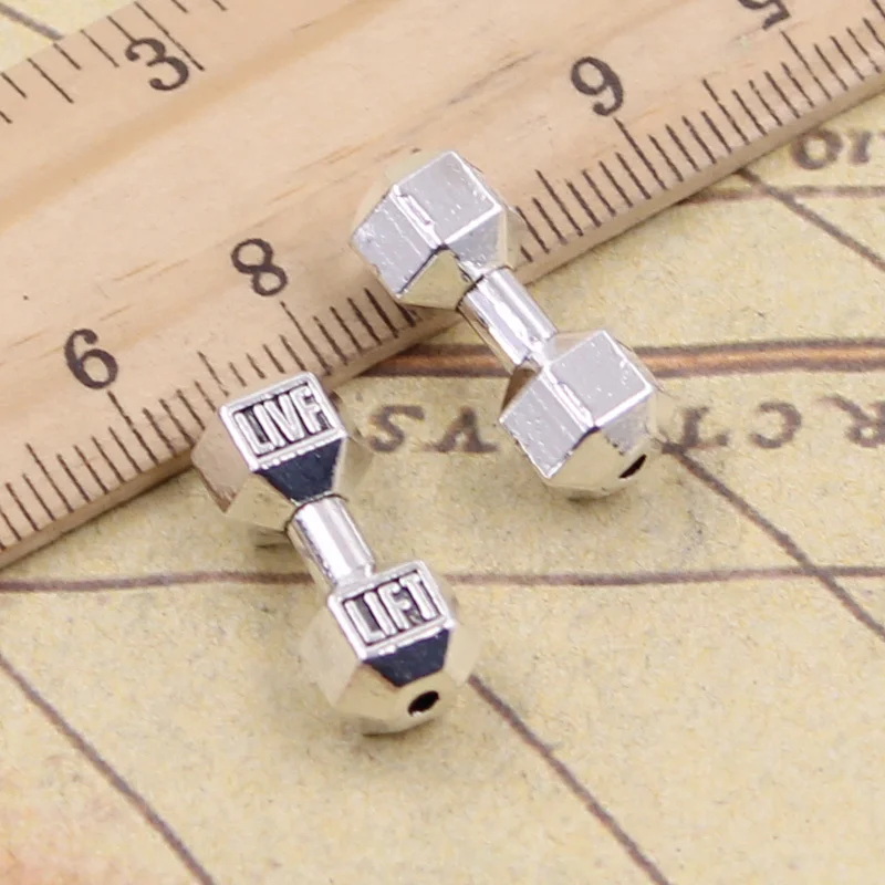 

10pcs Charms fitness equipment dumbbell bead 20x7x7mm Tibetan Silver Color Pendants Antique Jewelry Making DIY Handmade Craft