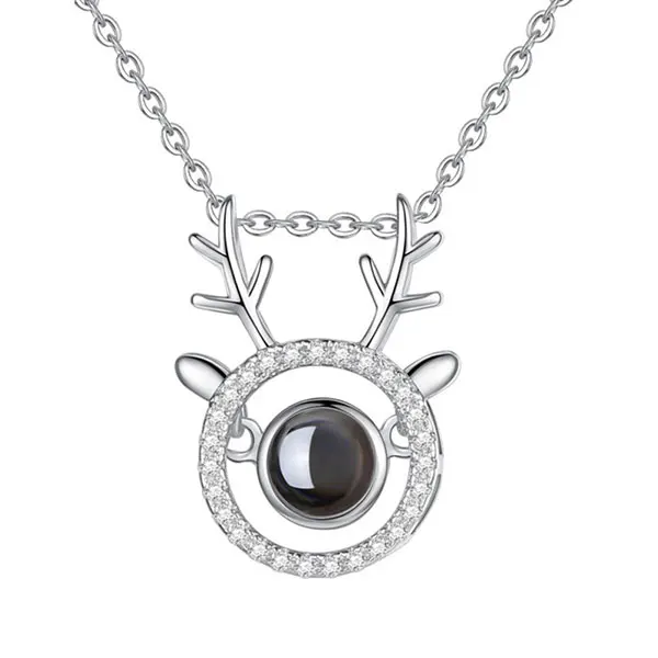 

Deer Antlers Photo&100 Languages Animal Projection Necklaces personalized photo necklace engraved necklace projection necklace