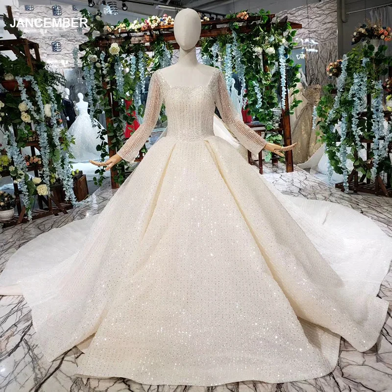 

HTL346G Роскошные свадебные платья с свадебной вуалью, квадратным вырезом, длинными рукавами, свадебное платье со съемным шлейфом