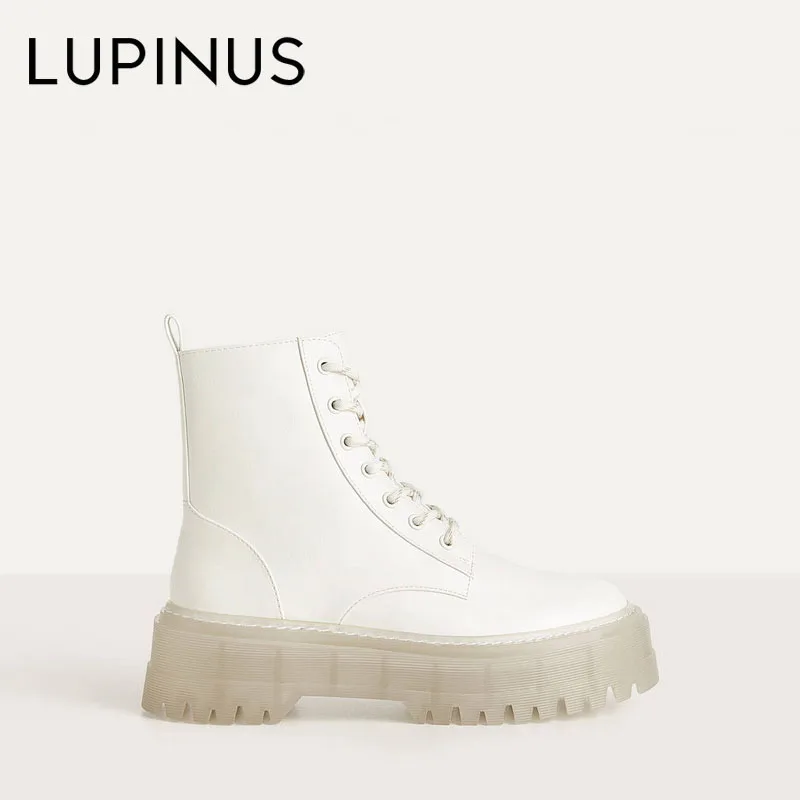 Ботинки женские на толстой подошве со шнуровкой белые Осенние 2020 | Обувь