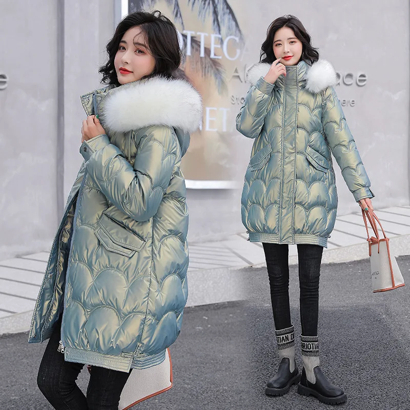 Shiny And Colorful Mid-Length Jacket Women Winter 2022 New Parka Korean Fashion Loose And Thick Cotton Female Jacket TYJTJY