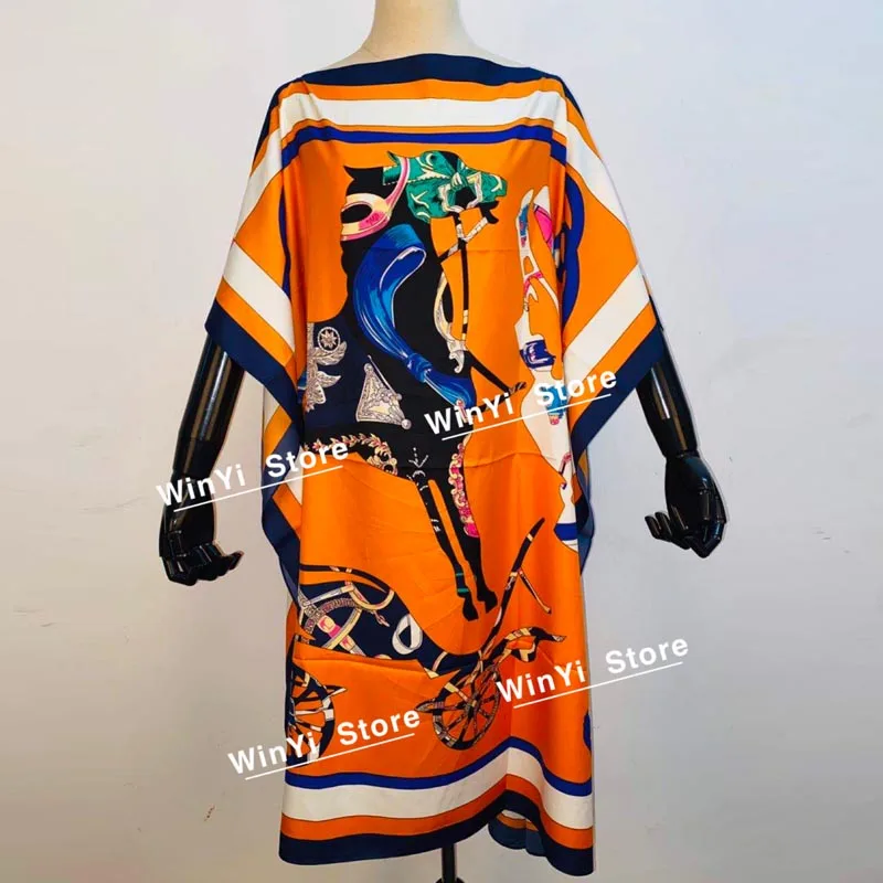 Женское свободное платье с принтом длинное вечернее макси рукавом летучая мышь