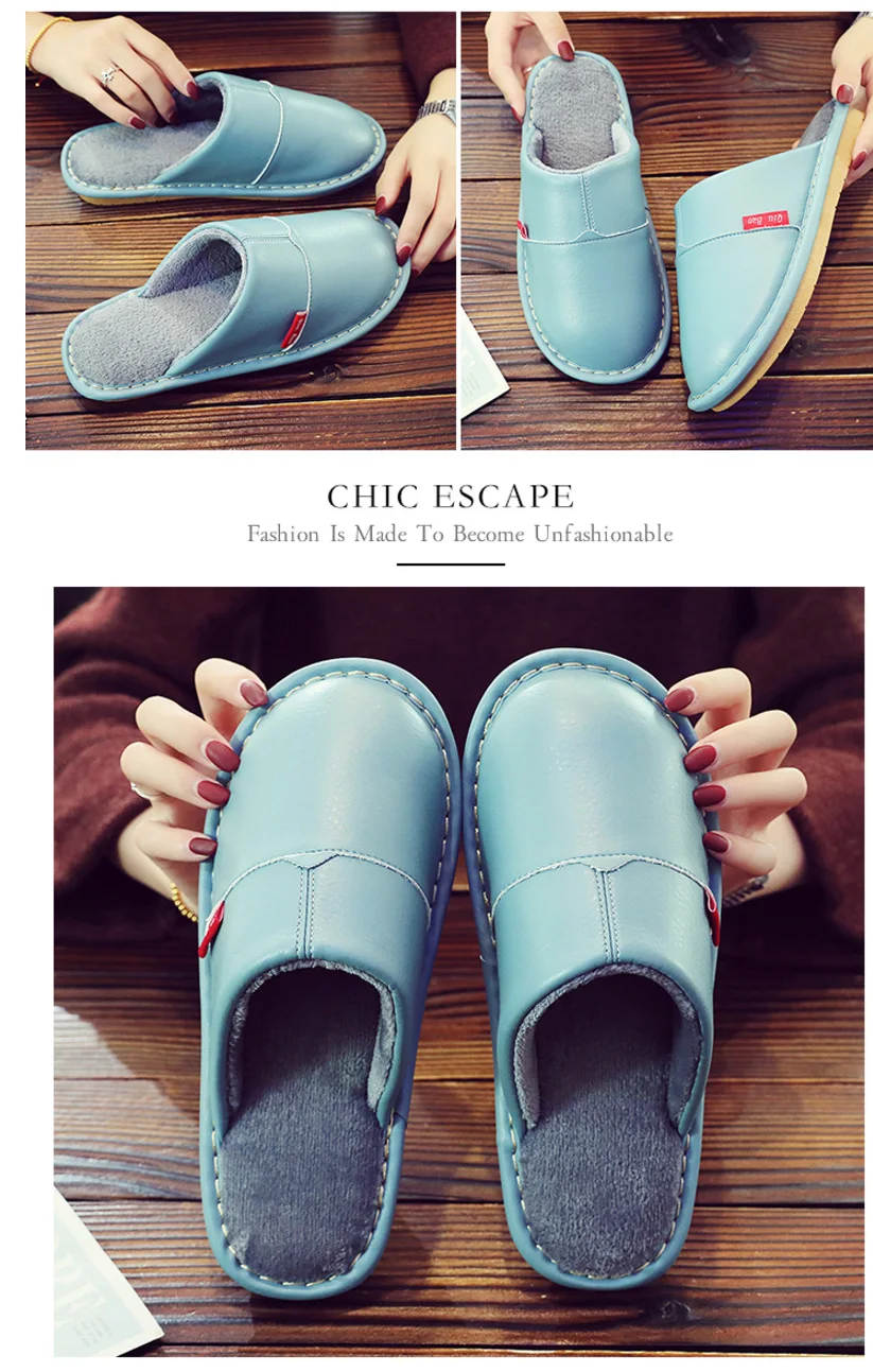 Plus size 45/46 Unisex home slippers women winter leather shoes microfiber high quelity female house slippers short plush shoes