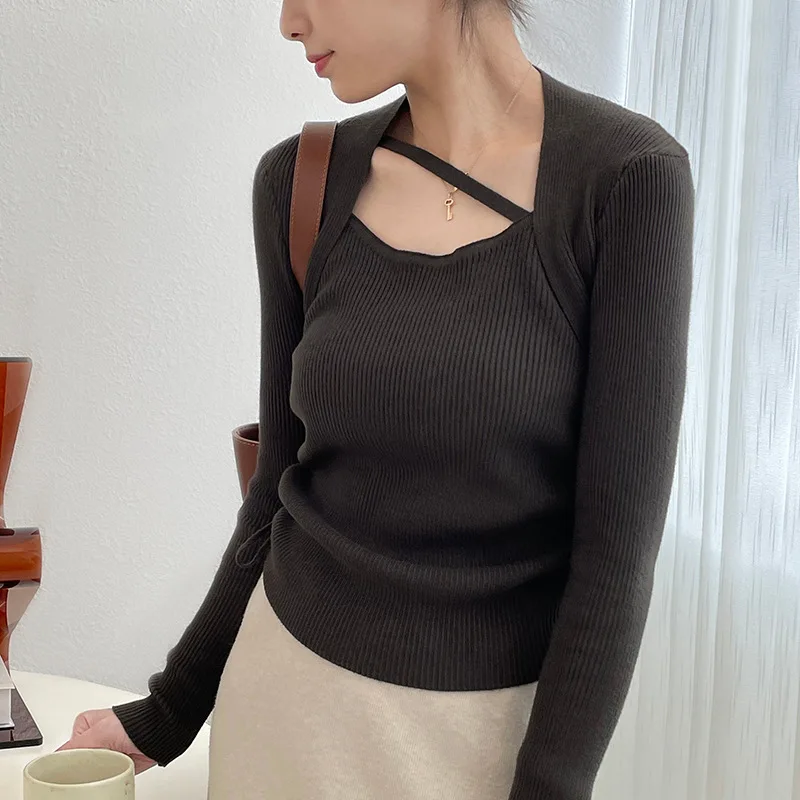 

2021 Winter Women's Sweater Knit Drawstring Pullover Korean Fashion Long Sleeve Top Vintage Sueters De Mujer Female Clothing