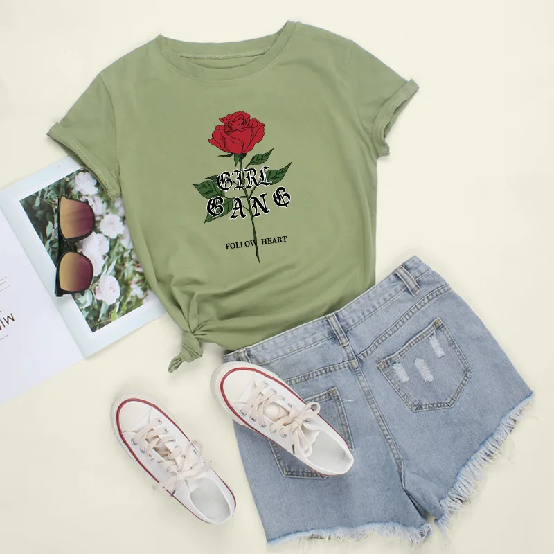 Женская футболка с буквенным и розовым принтом Харадзюку 20 новых летних