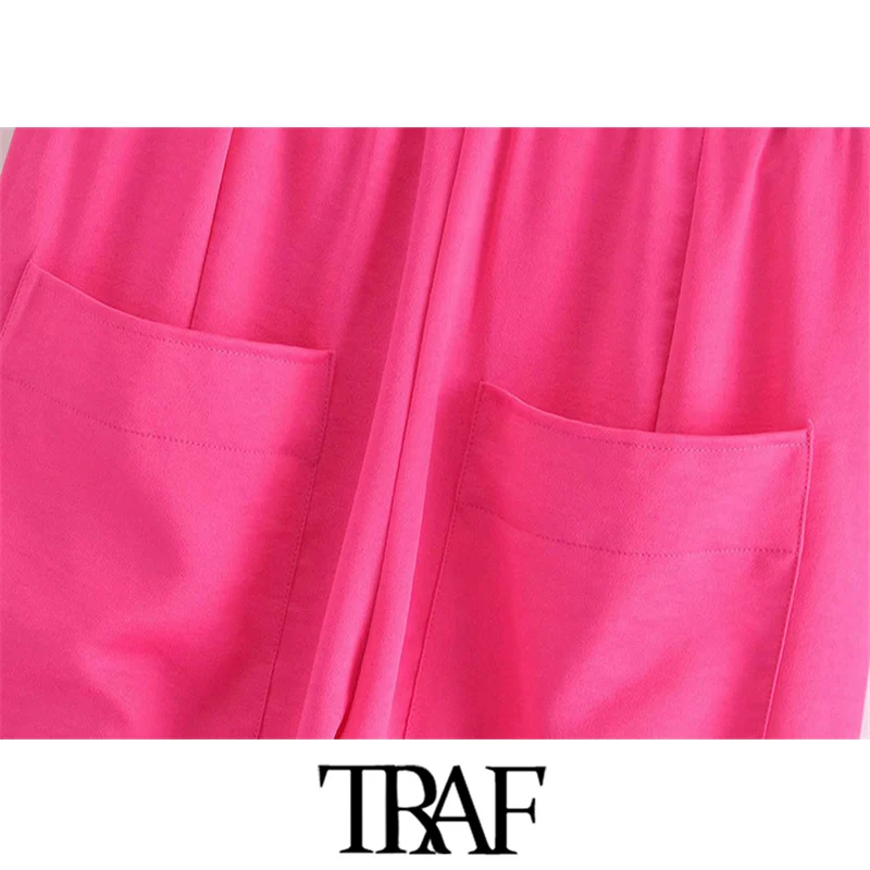 

TRAF Women Chic Fashion Side Pockets Loose Fitting Pants Vintage High Elastic Waist Drawstring Female Trousers Mujer