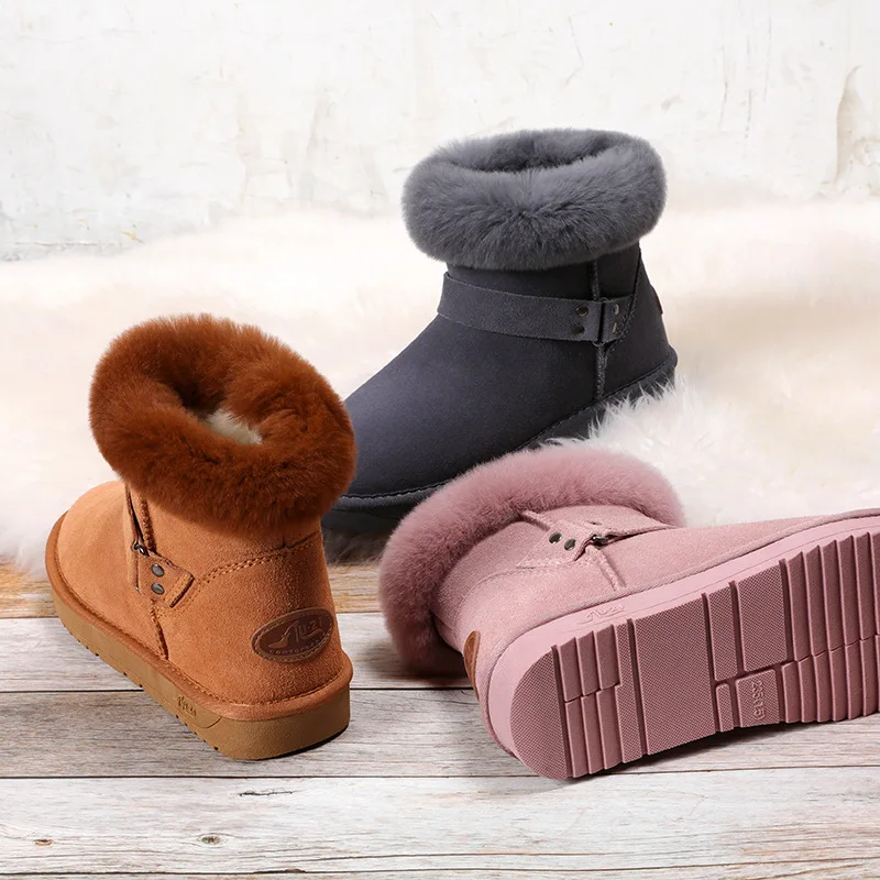Женские теплые ботинки на меху зимние из коровьей кожи с кроличьим мехом