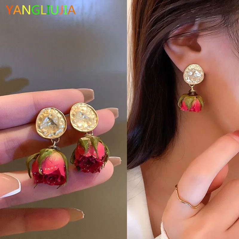 

Висячие серьги YANGLIUJIA в виде роз, темперамент Южной Кореи, модные милые элегантные серьги-гвоздики, дорожные свадебные аксессуары