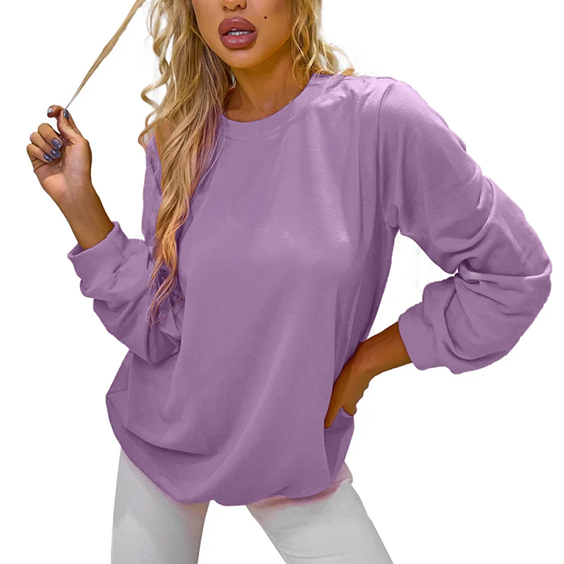 

Solid o-neck long sleeve women's sweatshirts pullover causal ladies office sweatshirt 2021 autumn women loose streetwear tops