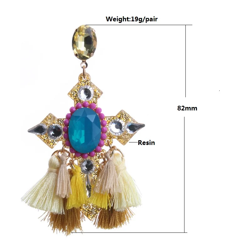 NeeFu WoFu Drop Cross Earrings Bohemia exaggeration Tassel Crystal Big Earring Large Long Brinco Ear Oorbellen Christmas Gift | Украшения и