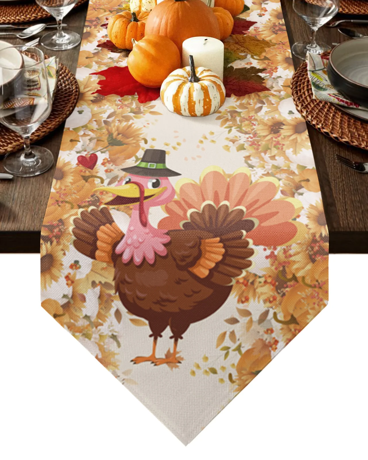 

Чехол для стола в виде листьев, тыквы, индейки на День Благодарения