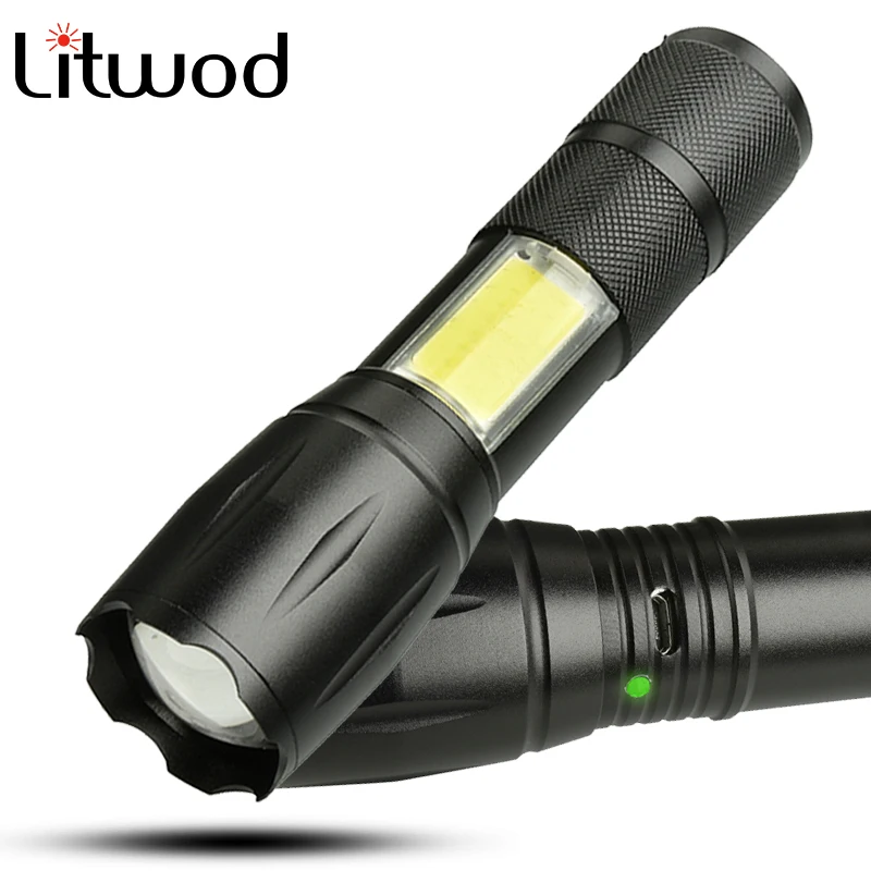 Z20 litwod 103 порта Micro USB перезаряжаемый светодиодный фонарик фонарь XML T6 COB 5000LM 4