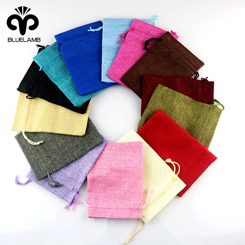

10pcs Colorful Jewelry Drawstring Bag Cotton Linen Bag Sack 7x9cm 10x14cm 13x18cm Burlap wedding Gift Bag Jewelry Packaging