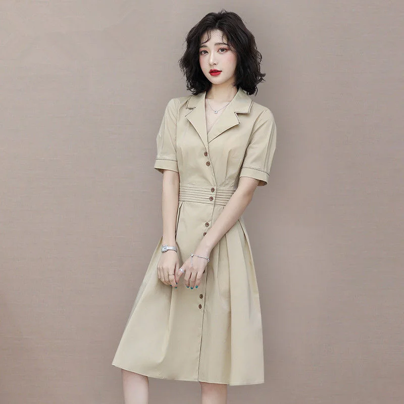 

Костюм Hepburn платье, женское летнее платье 2021, новое приталенное платье-рубашка с французской талией, средней длины