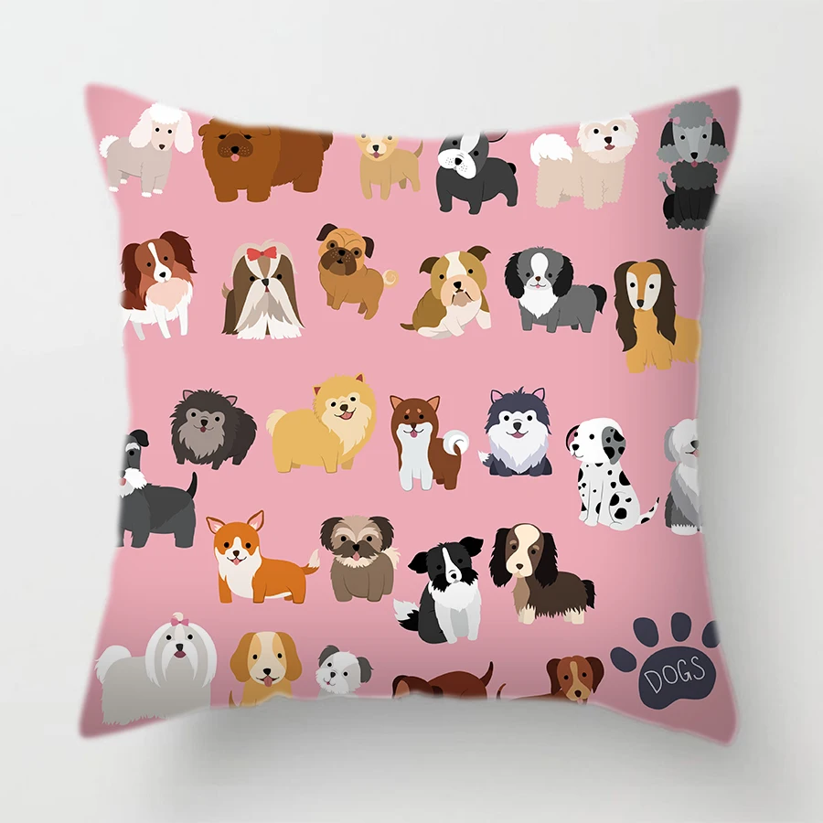 Чехол для подушки из полиэстера с изображением собаки мультфильма розовые