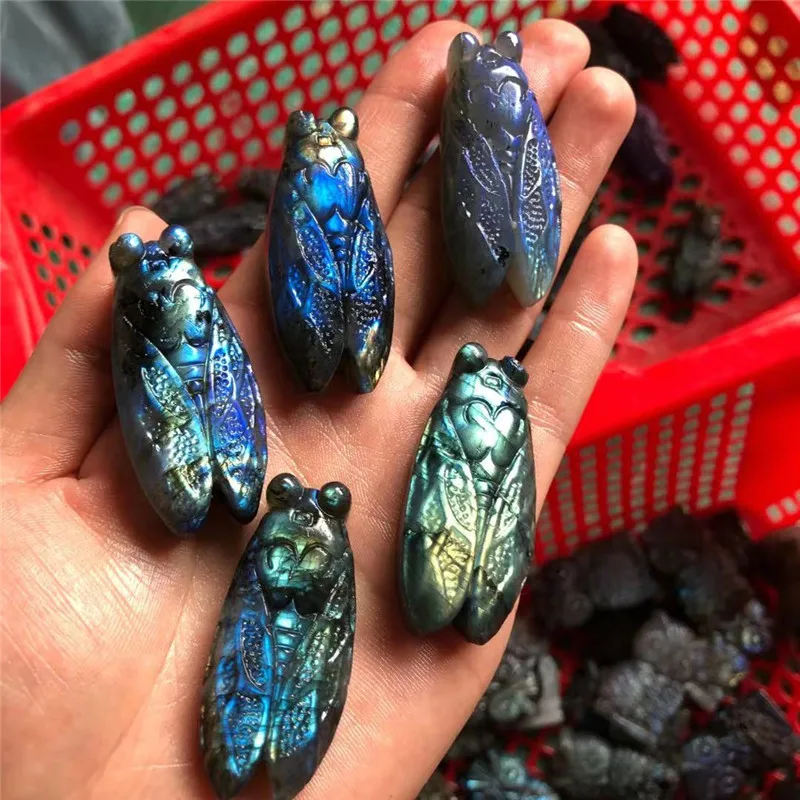 Natural Quartz Crystals Spiritual Gemstone Labradorite Cicada Jewelry For Home Decoration