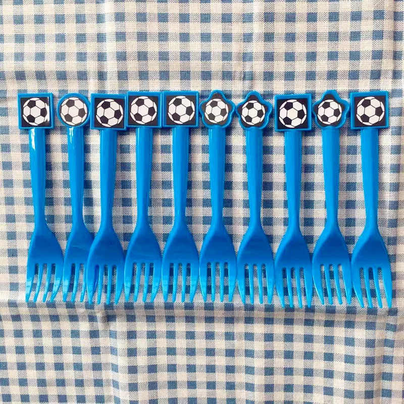 10pcs forks Футбол посуда наборы Вечерние торжества детское украшение принадлежности салфетки флаги скатерть чашка бумажная тарелка день рождения - Цвет: 10pcs forks