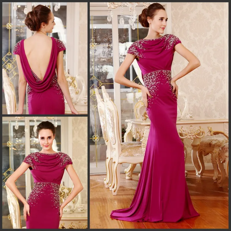 

free shipping maxi 2016 Luxury crystal beaded vestidos formal backless coctail dress brides purple long elegant evening dresses