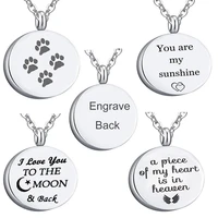 stainless steel round paw print pet cremation jewelry memorial keepsake urn necklace for men women with custom engraving