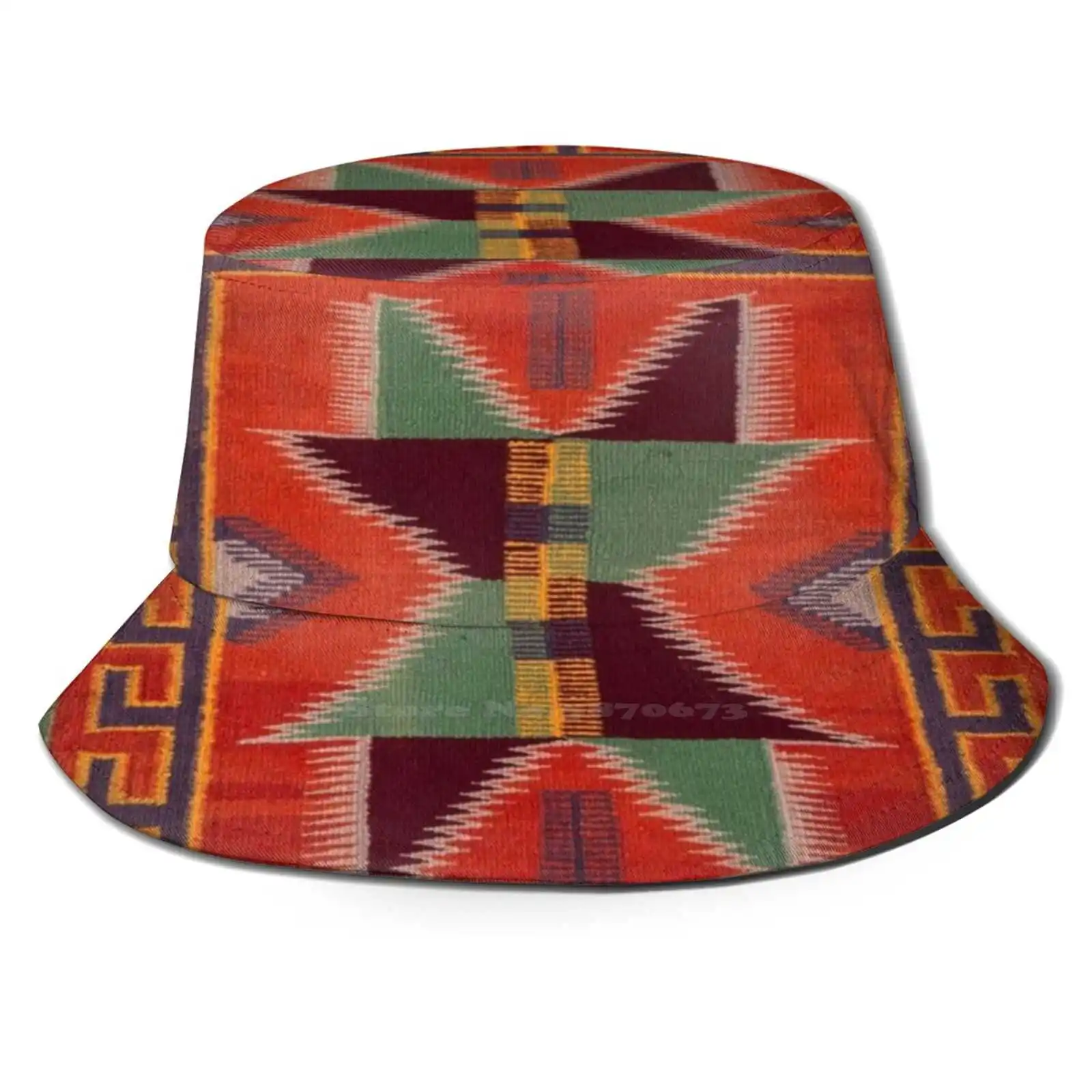 Navajo 1890 Saddle Blanket Scan Genuine Art Pattern Design Printed Travel Bucket Hats Original Indigenous Navajo Art Tribal