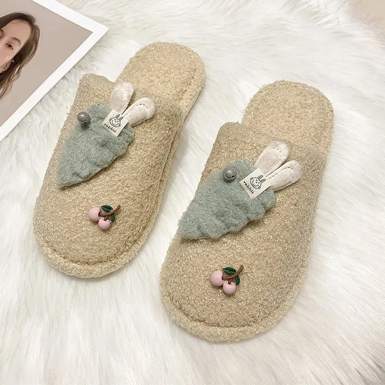 Home Cute Radish Knot Cotton Slippers Ladies Autumn and Winter Comfortable Slippers Furry Slippers Women Fashion Women's Shoes