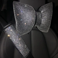 car neck pillow bowknot glistening crystal rhinestone auto headrest seat support waist pillowsauto interior accessories for wome