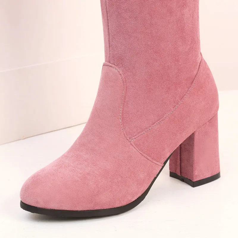 

Women Over The Knee High Boots Square High Heels Autumn Winter Shoes Pointed Toe Sexy Elastic Fabric Women Boots 2019 Size 34-43