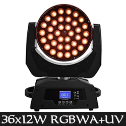 36x12W RGBWA UV 6in1 Светодиодный светильник с подвижной головкой и зумом 36x12 Вт, светильник с эффектом мытья, DJ DMX каналы, профессиональный сценический светильник(4 шт./лот - Цвет: 36x12W RGBWA UV 6in1