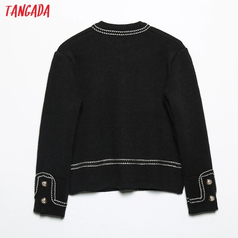 

Tangada Women Elegant Elegant Black Cardigan Vintage Jumper Lady Fashion Office Lady Knitted Cardigan Coat 6H123