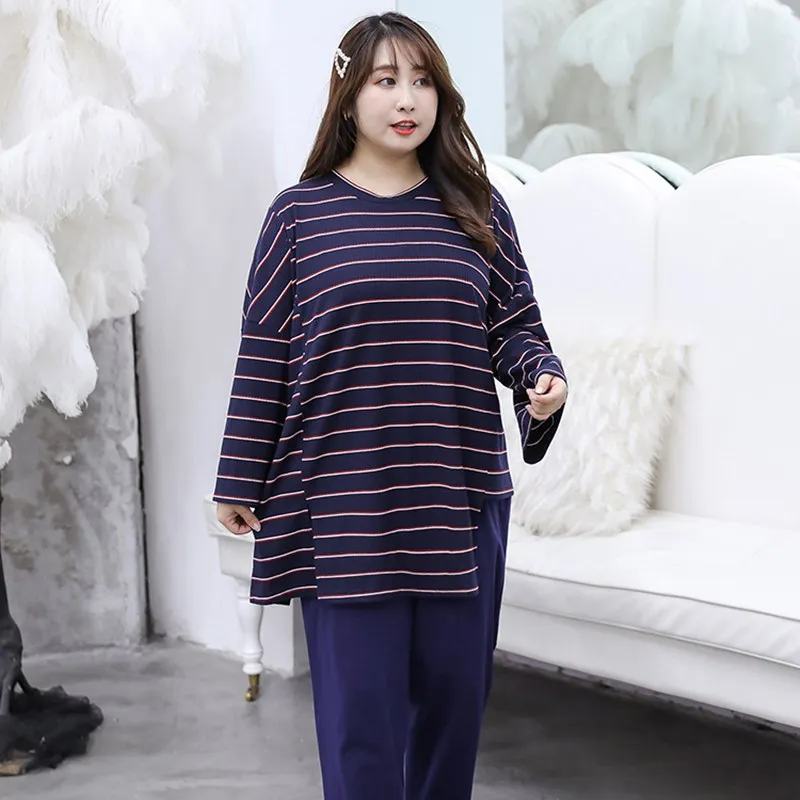 Женские пижамы новинка 2020 100% чистый хлопок женский домашний костюм 4XL синяя