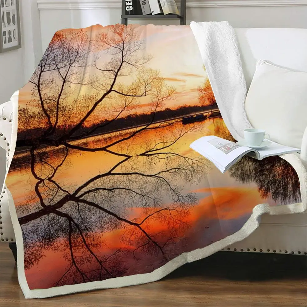 

NKNK Brank ландшафтное одеяло с рекой, 3D принт, лесное постельное белье, тонкое одеяло в стиле Харадзюку, шерпа, одеяло с животными, высокое качес...