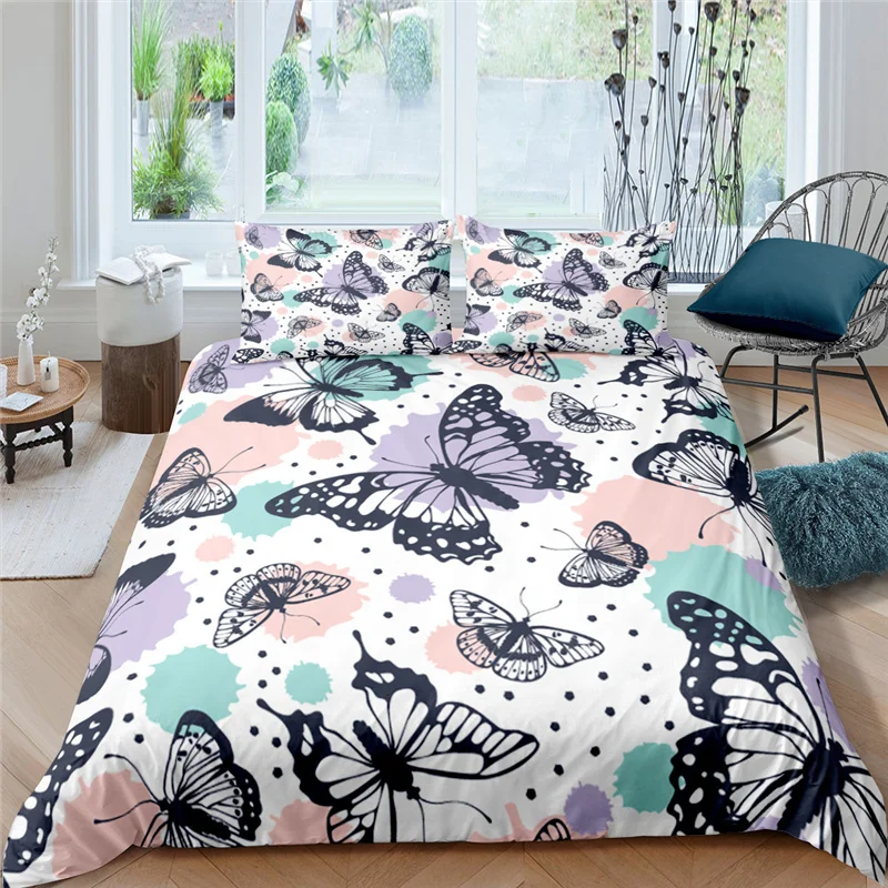 

Luxury 3D Colorful Butterfly Print Kids Teens Bedding Set Comfortable Duvet Cover Pillowcase Home Textile Single/Queen/King Size