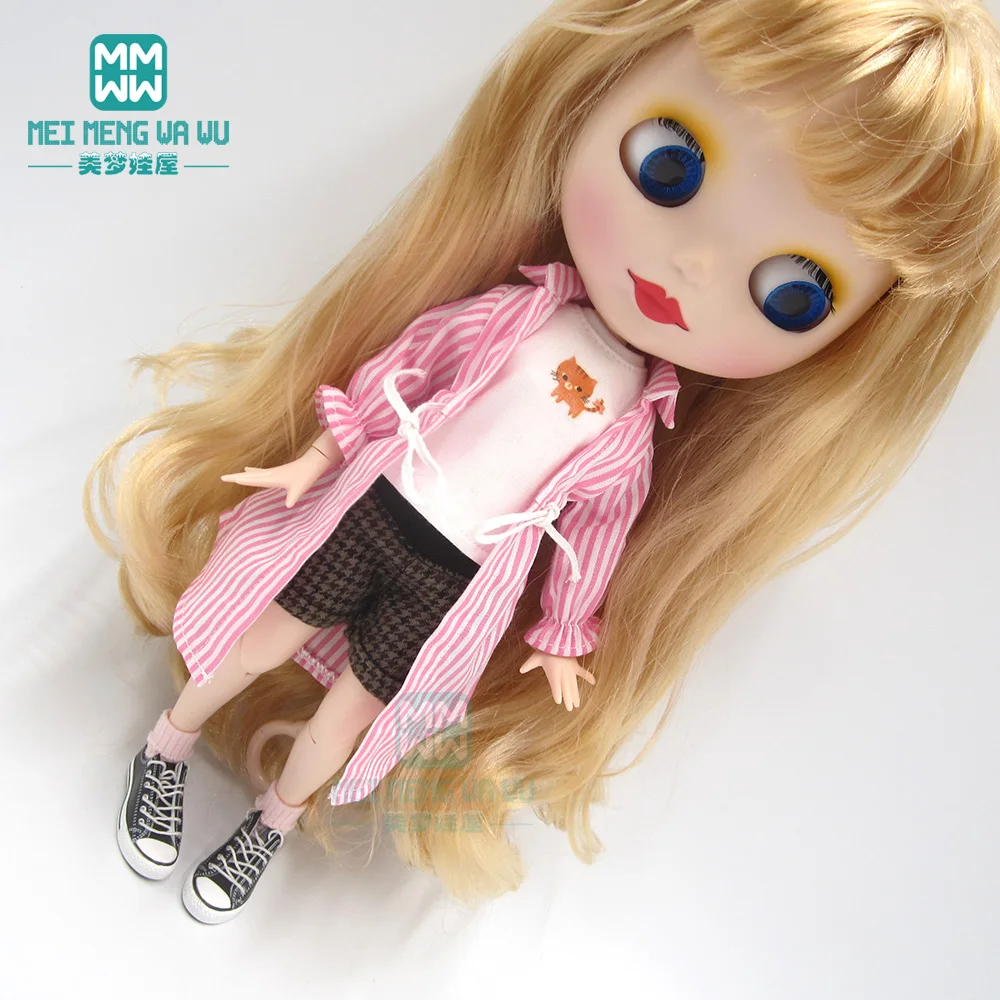 1 шт. одежда Blyth Doll полосатая рубашка синий розовый черный для Azone1/6 Аксессуары