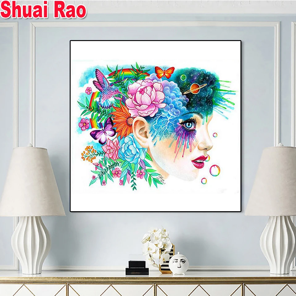 

Flower Bird Woman 5d Pictures,Diy diamond painting Full Square Round drill,Handmade puzzle diamond,Diamond painting Girl,