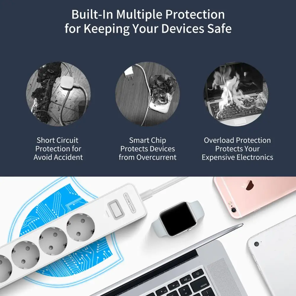 NTON Мощность НСК Smart USB Мощность полосы гнездо ЕС Plug перегрузки коммутатора Стабилизатор напряжения 4 розетки 4 Порты и разъёмы USB Зарядное устройство- 1,8 м Мощность шнур