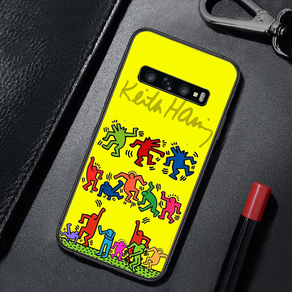 

Fashion Keith Haringer Art Abstract Phone Case Cover For For SamSung Galaxy S Note 7 8 9 10 20 Uitra Plus E Lite Black black