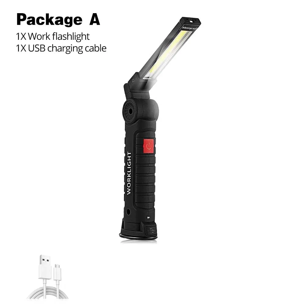 Портативный 5 режимов COB фонарик USB Перезаряжаемый светодиодный рабочий свет Магнитный COB Lanterna подвесной крюк лампа для кемпинга на открытом воздухе - Испускаемый цвет: Package A
