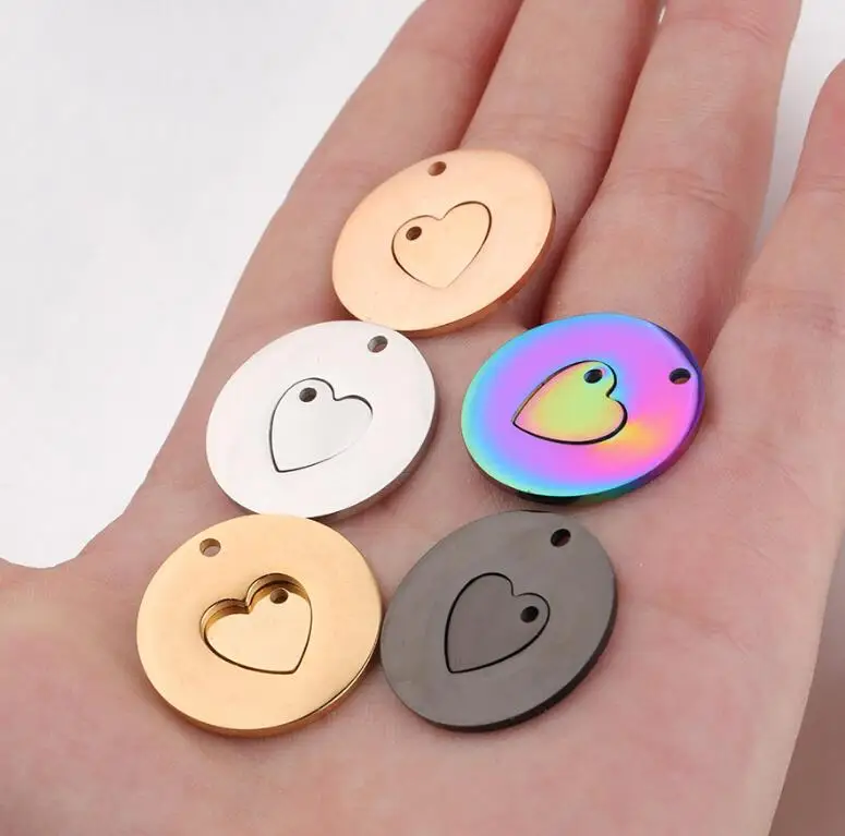 

New Small Heart Fit Big Hollow Heart Charms Mirror Polished Stainless Steel DIY Love Heart Charm Set 20piece/lot