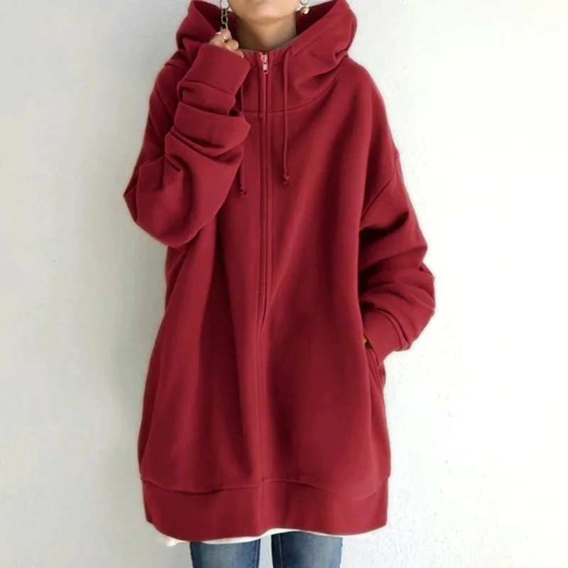 

Fashion Oversized Crewneck Sweatshirt Hoodies Women Winter Hoodies Sweat Red Long Streetwear Zipper Hooded 4XL 5XL