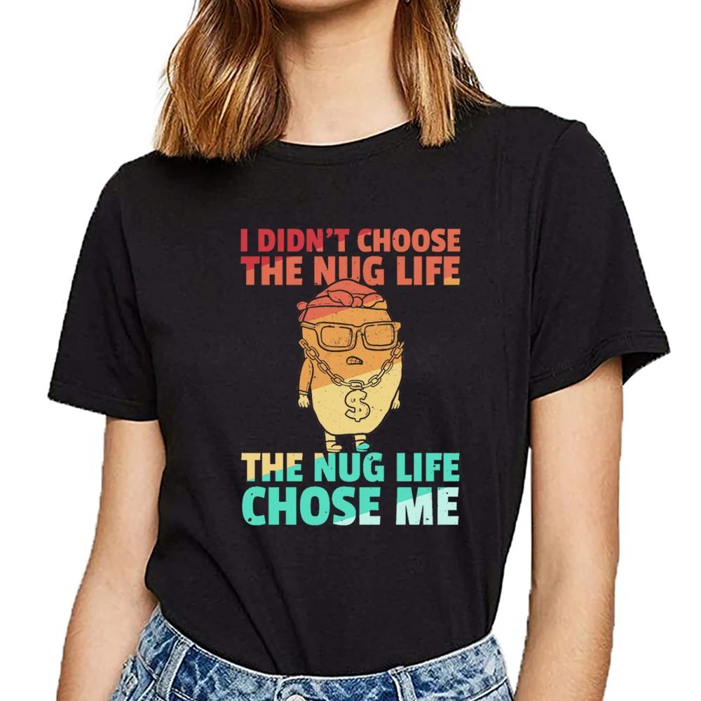 Женская футболка с курицей nugget nug life винтажная классическая черная короткая