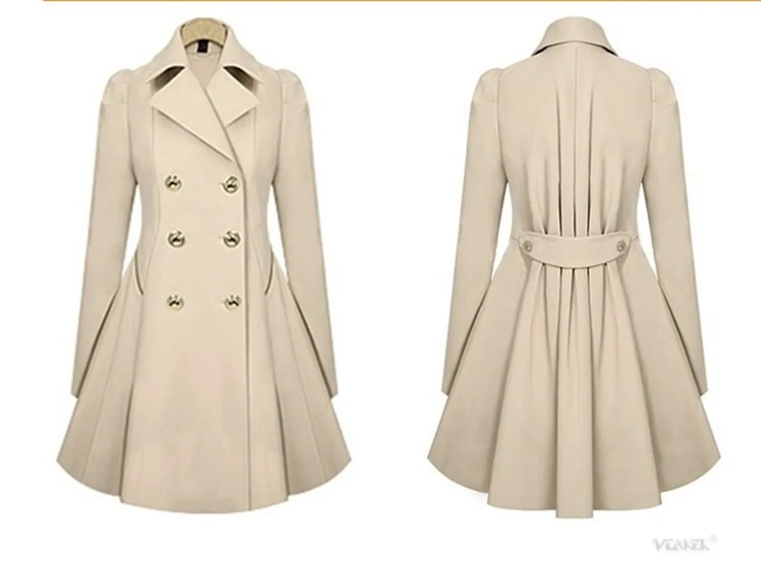 

Autumn New Women's Windbreaker Fashion Slim Solid Color Double-breasted Lapel Mid-length Windbreaker Women's Outerwear Jacket