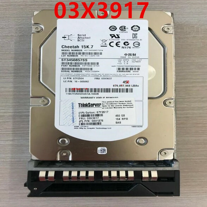 

90% новый оригинальный HDD для Lenovo 450 Гб 3,5 "SAS 64 Мб 15000 об/мин для внутреннего HDD для сервера HDD для 67Y2617 03X3917