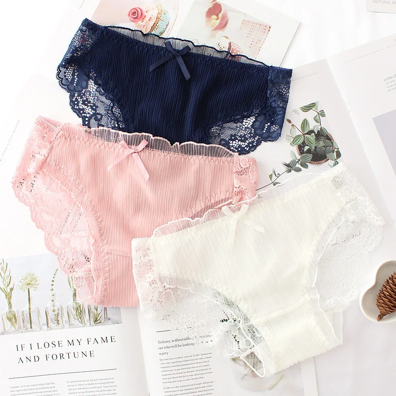 Женское нижнее белье из хлопка с кружевной отделкой и бантом wateheart голубое