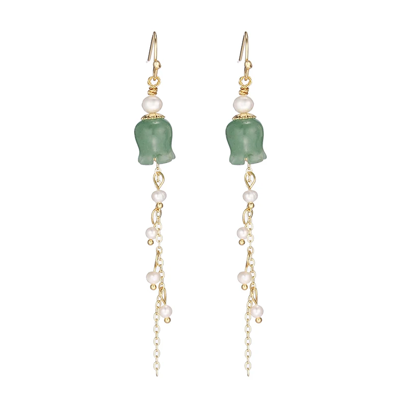 Original 14K Gold Filled Natural Freshwater Pearl Lotus Jade Flower Ladies Tassel Drop Earrings Jewelry Women Christmas Gift |