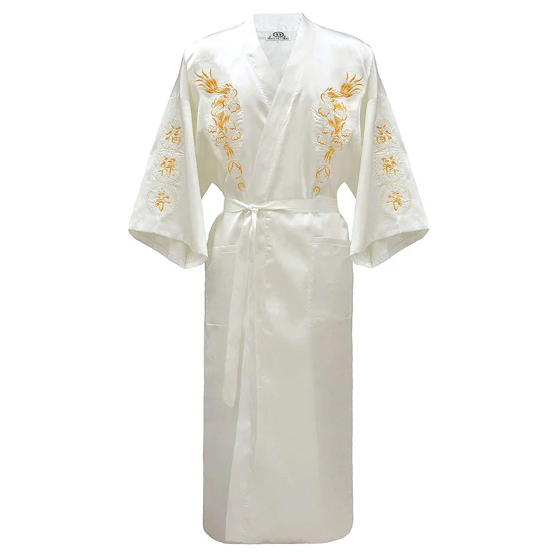 puls size robe Chinese men Embroidery Dragon Robe Traditional Male Sleepwear Loose Nightwear Kimono Bathrobe Gown Home Clothing