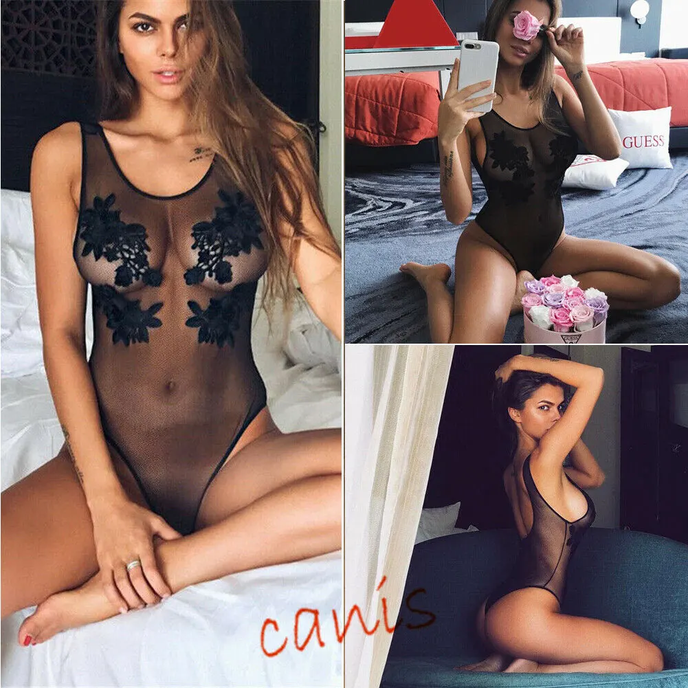 

Sexy Women See Through Non-padded Bathing Suit Transparent Swimwear Black Mesh Suit Embroidered Piece Swimsuit Sexy