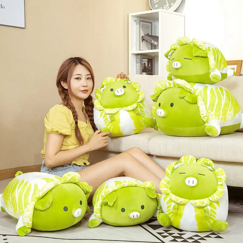 

Cute Fat Green and White Chinese Cabbage Piggy Plush Toy Soft Cartoon Vegetable Plants Pig Stuffed Doll Nap Pillow Cushion Gifts
