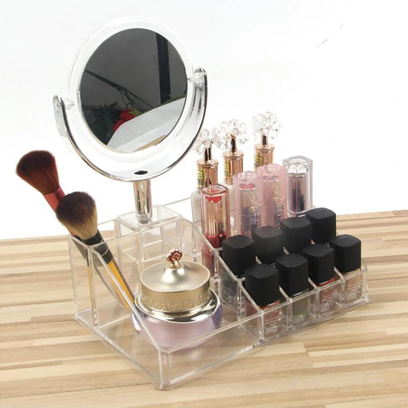 Прозрачная косметическая коробка для хранения косметическое зеркало уход за