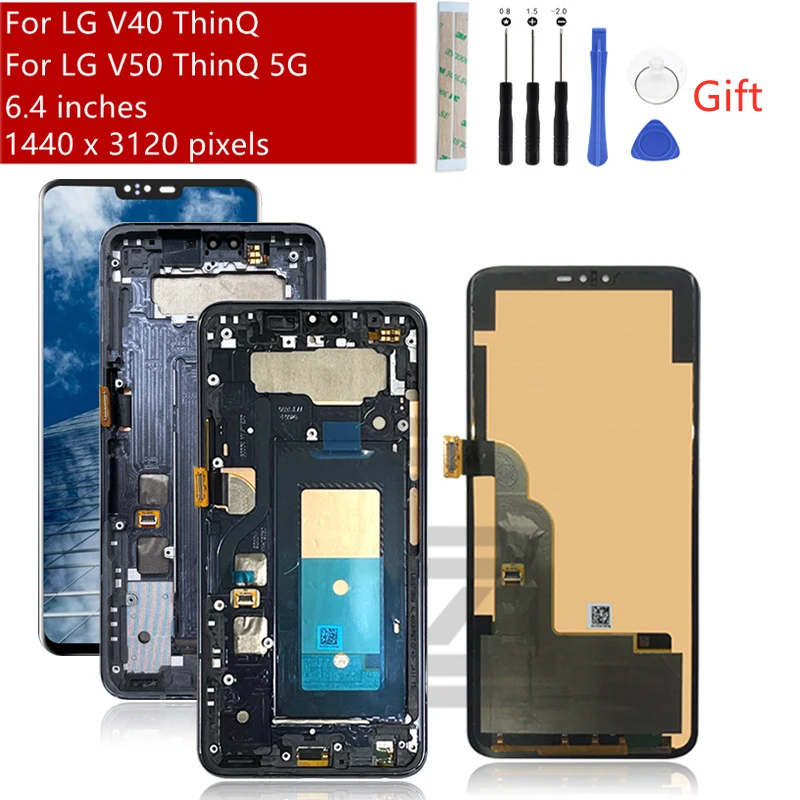 Pantalla LCD t&aacute;ctil para tel&eacute;fono m&oacute;vil LG, montaje de digitalizador con marco de reparaci&oacute;n, para modelo V40 ThinQ V405-0